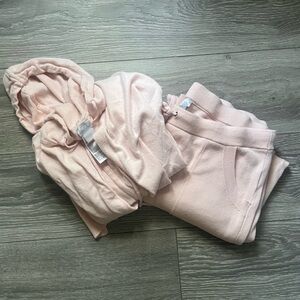 Chico’s Light Peach Poncho Joggers Matching Set Hoodie Size L Comfy Cozy Fall
